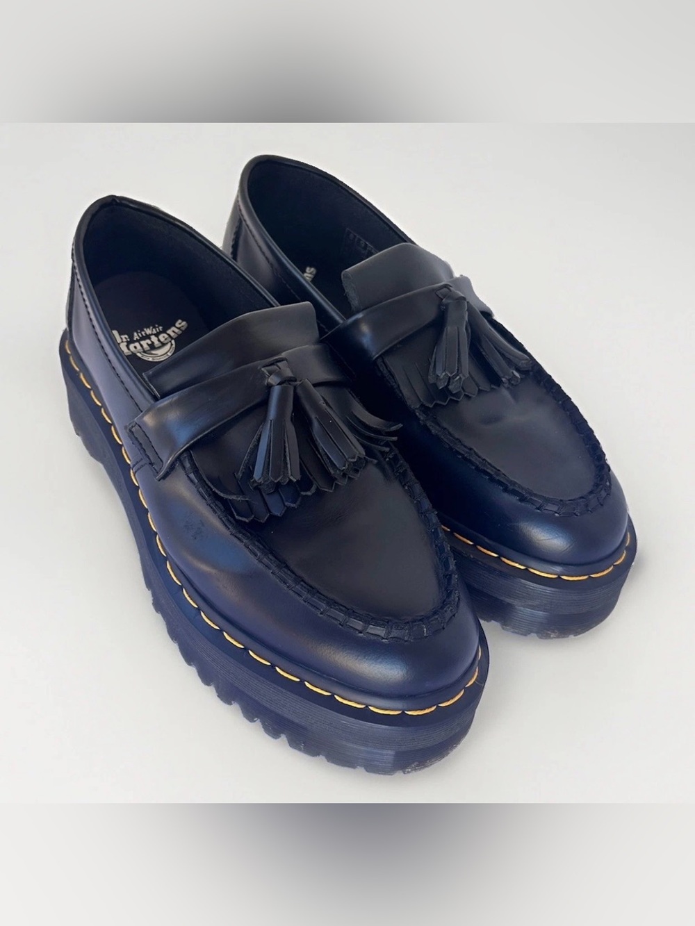 Dr Martens Adrian Quad Loafers Womens 10 Mens 9 Black Leather Platform Tassel